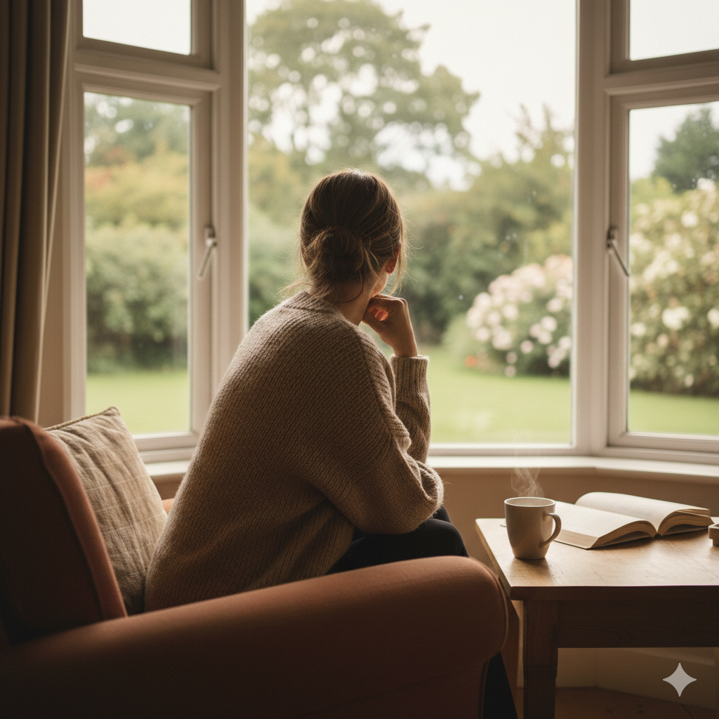 Persona reflexionando junto a una ventana