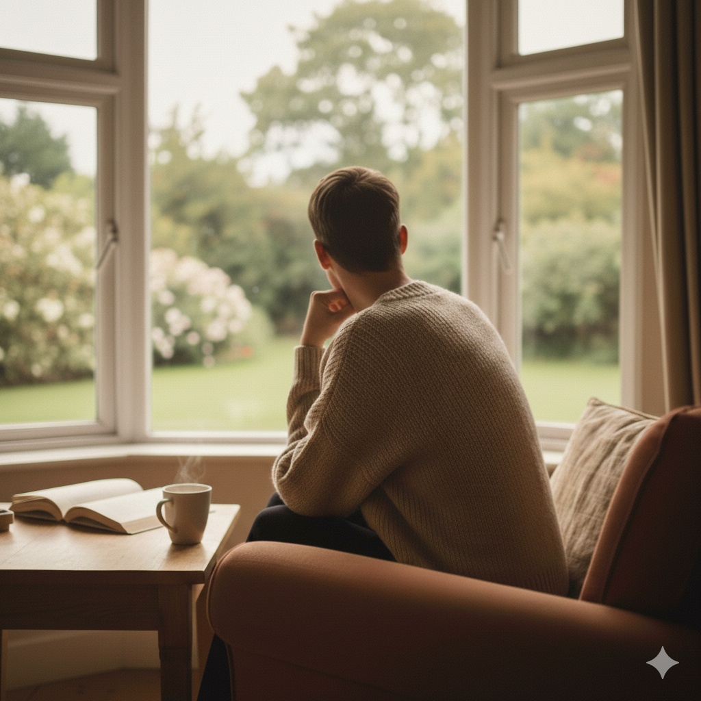 Persona reflexionando junto a una ventana